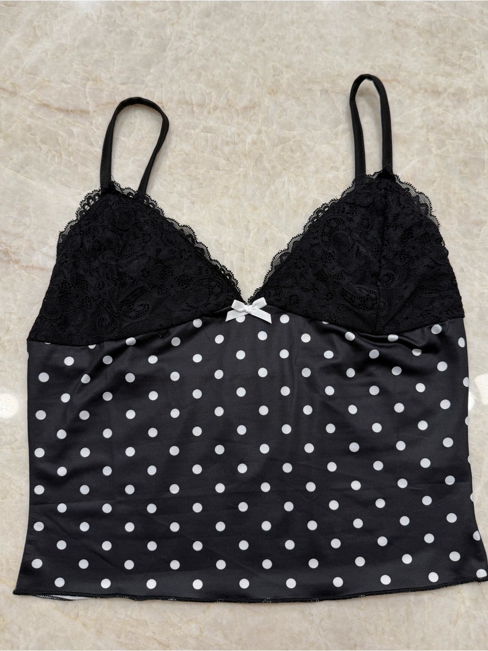Black Polka Dot Lace-Trim Cami Top